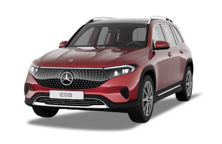 front three-quarter view of a Designo Patagonia Red Mercedes-Benz EQB