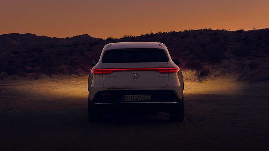 Rear view of a Polar White Mercedes-Benz EQC