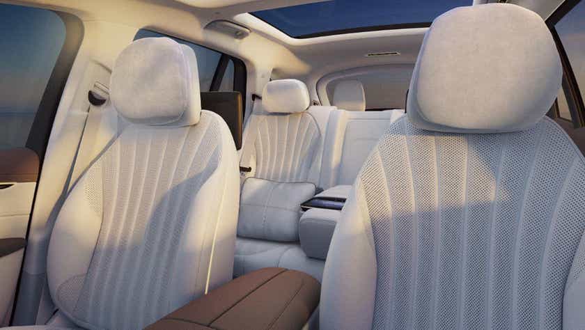 Interior seats and dashboard of a Mercedes-Benz EQS SUV