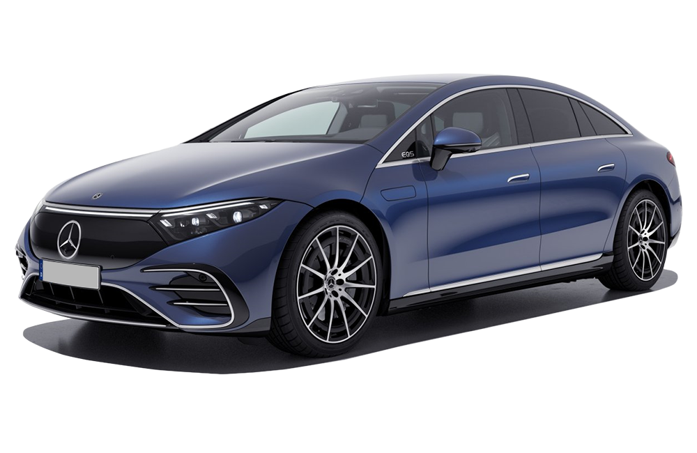 front three-quarter of a Sodalite Blue Mercedes-Benz EQS