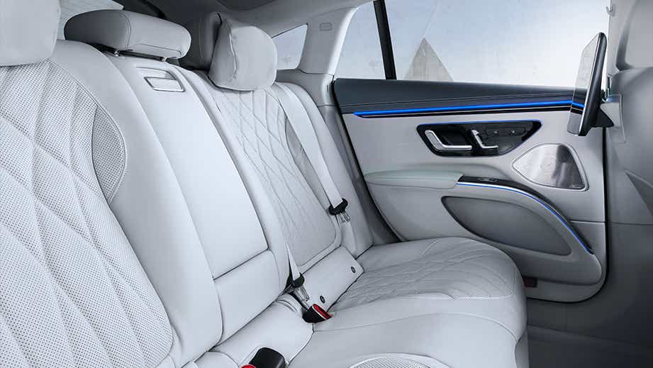 rear seats and door panel of a Mercedes-Benz EQS