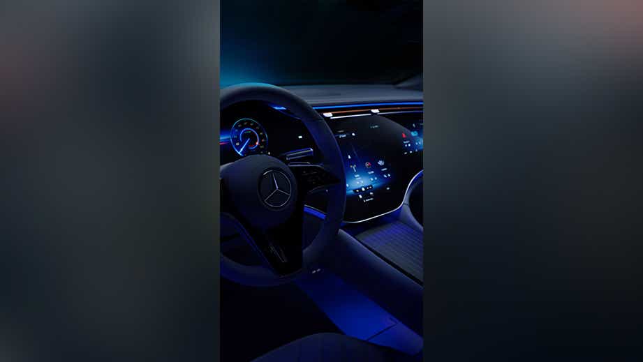 Interior dashboard and steering wheel of a Mercedes-Benz EQS