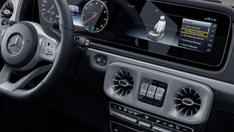 Interior dashboard view of a Mercedes-Benz G-Class
