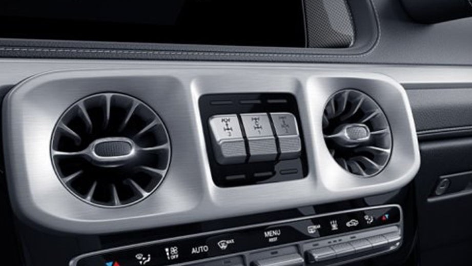 Dashboard air vents and controls of a Mercedes-Benz G-Class
