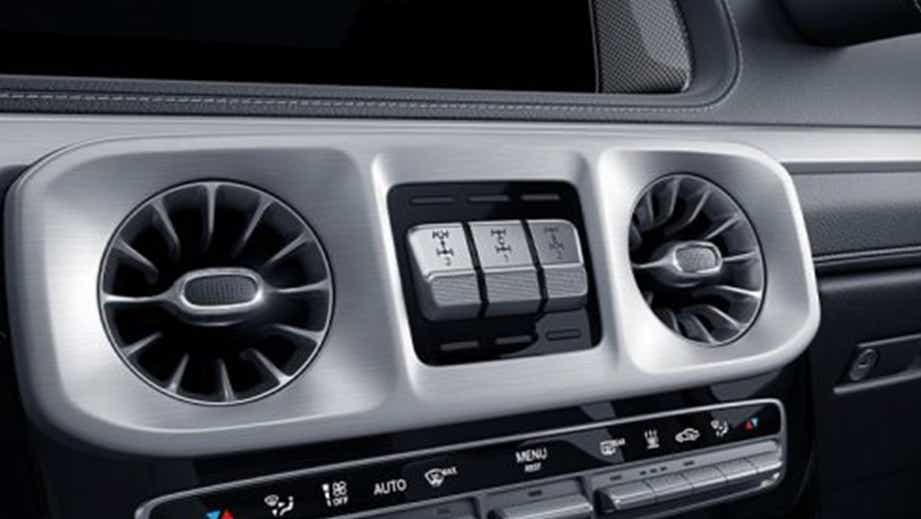 Dashboard air vents and controls of a Mercedes-Benz G-Class