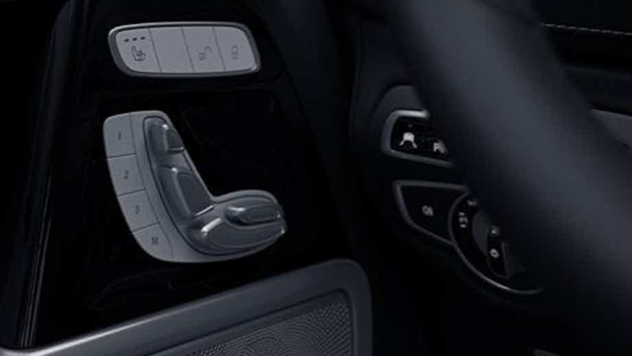 close-up of seat adjustment controls in a Mercedes-Benz G-Class