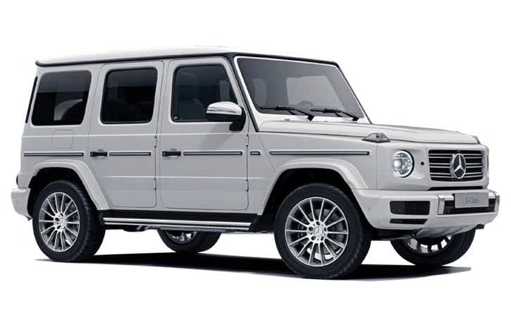 Front three-quarter view of a Polar White Non Metallic Mercedes-Benz G-Class