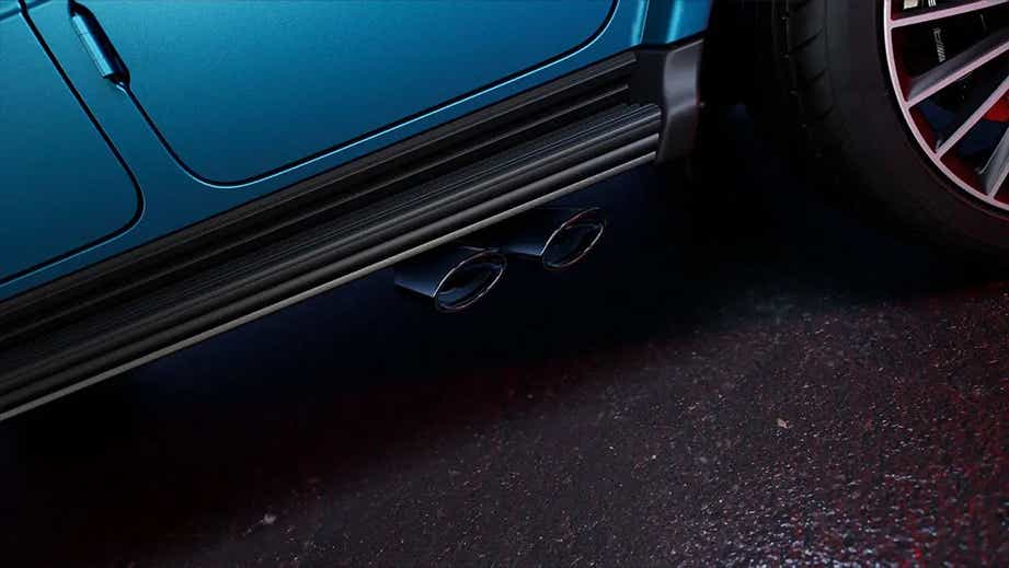 Exhaust and rear wheel detail of a Mercedes-Benz G-Class