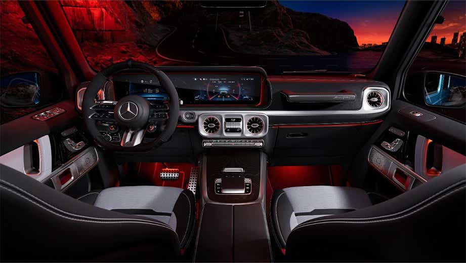 Interior dashboard view of a Mercedes-Benz G-Class