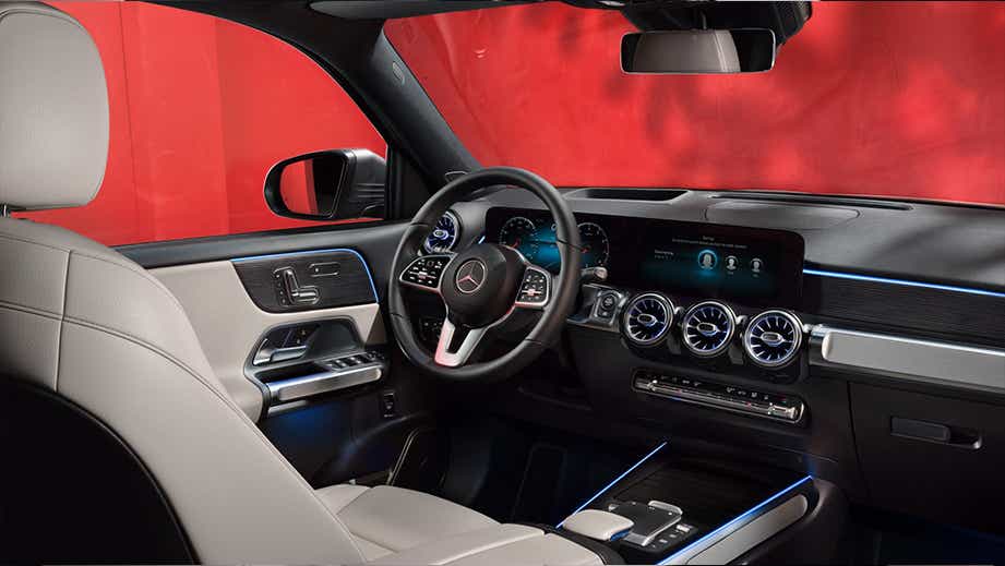 Interior dashboard of a Polar White Mercedes-Benz GLB