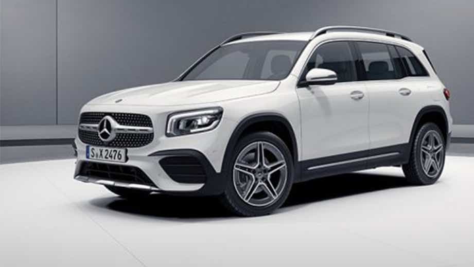 Front three-quarter view of a Polar White Mercedes-Benz GLB