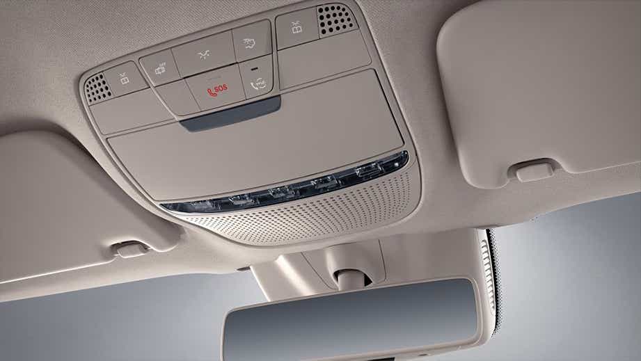 Overhead console and SOS button of a Mercedes-Benz GLC Coupe