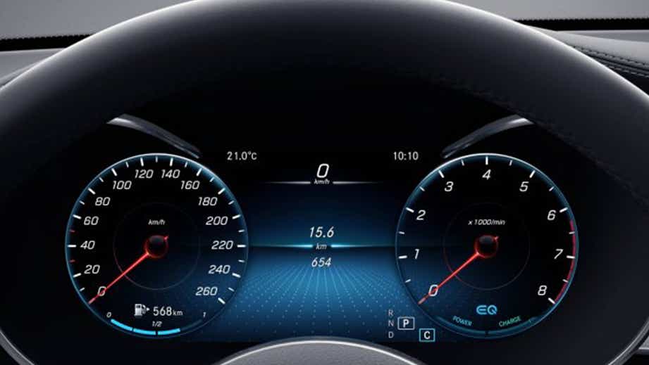 Digital instrument cluster of a Mercedes-Benz GLC Coupe