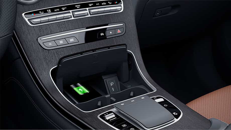 Center console view of a Mercedes-Benz GLC Coupe