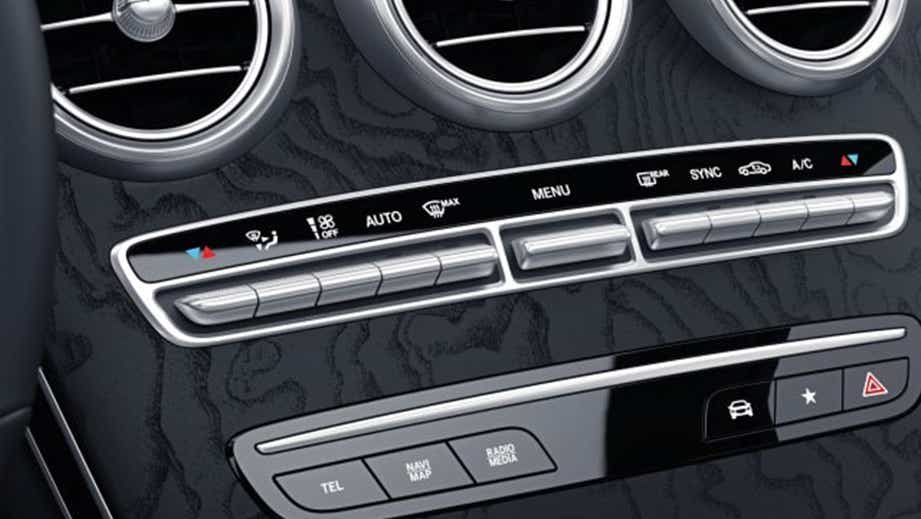Interior dashboard controls of a Mercedes-Benz GLC Coupe