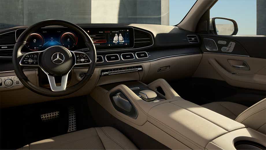 interior dashboard of a Polar White Mercedes-Benz GLS 2021-23