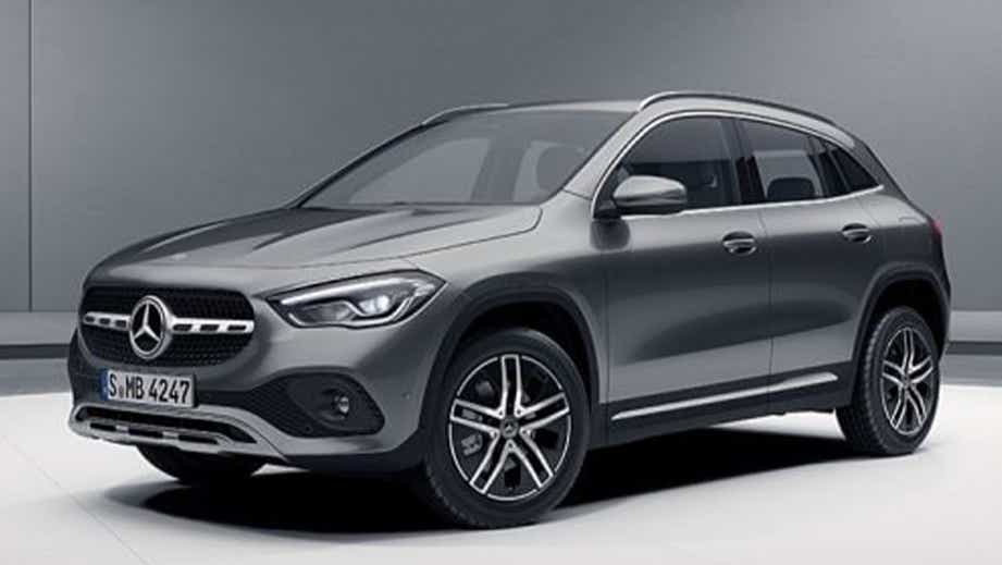 front three-quarter of a Mountain Grey Mercedes-Benz GLA