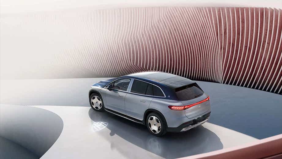 rear three-quarter of a Mercedes-Benz Maybach EQS