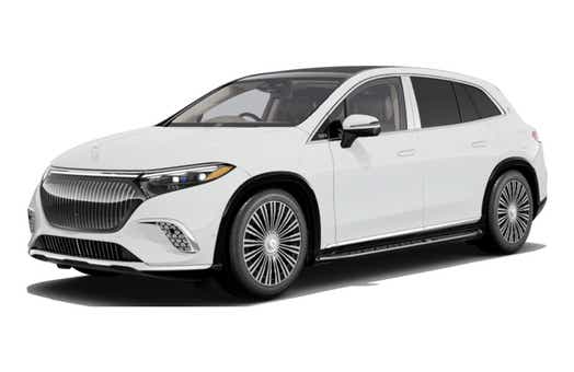 front three-quarter view of a Opalite White Mercedes-Benz Maybach EQS