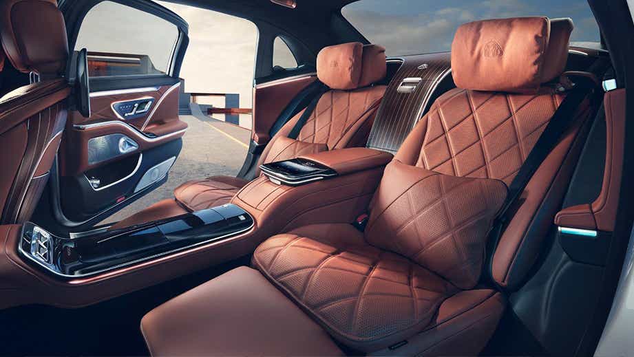 rear luxury seats and interior of a Mercedes-Benz Maybach S-Class