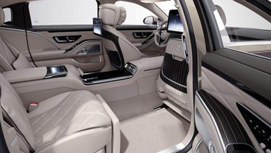 interior rear seating view of a Mercedes-Benz Maybach S-Class