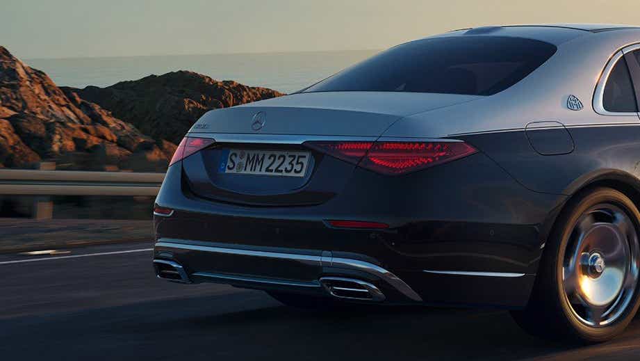 Rear three-quarter of a Mercedes-Benz Maybach S-Class