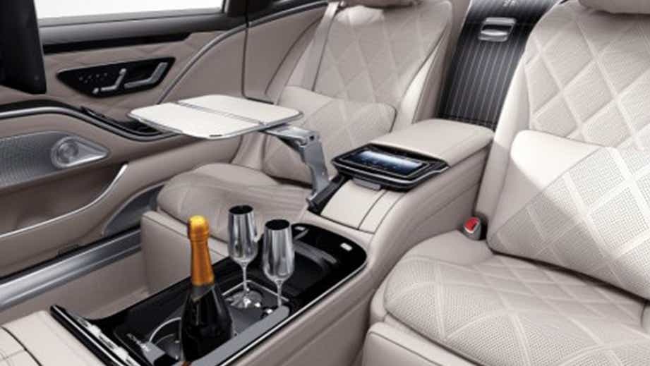 rear seat luxury interior of a Mercedes-Benz Maybach S-Class
