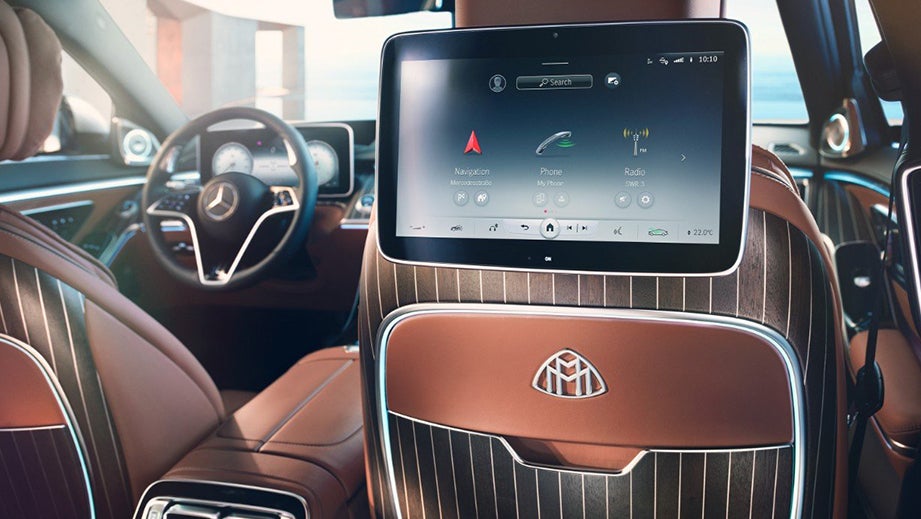 rear seat entertainment and dashboard of a Mercedes-Benz Maybach S-Class