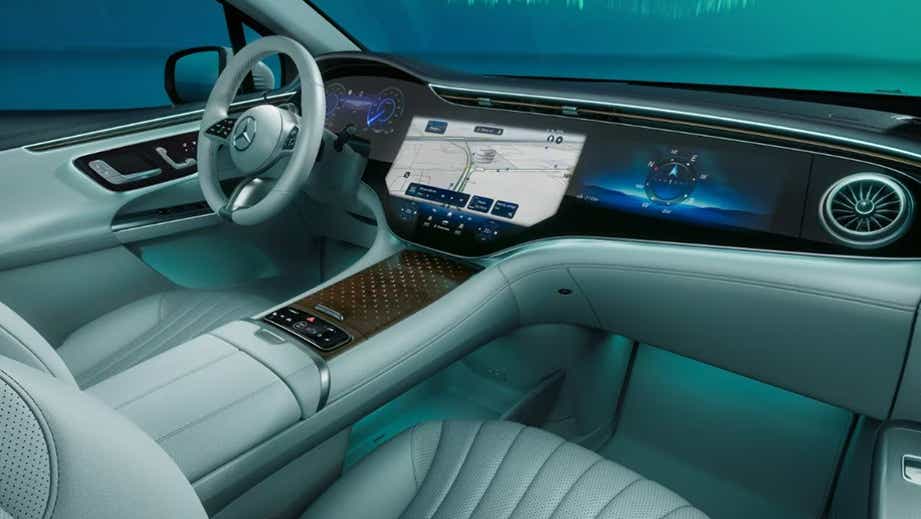 dashboard and front interior of a Mercedes-Benz EQE