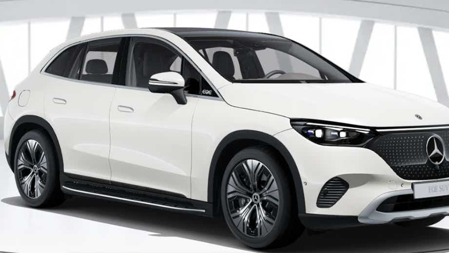 front three-quarter of a Polar White Mercedes-Benz EQE