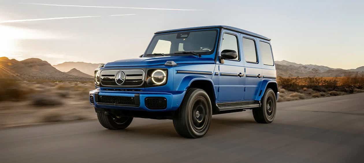 front three-quarter view of a Mercedes-Benz G-Class Electric