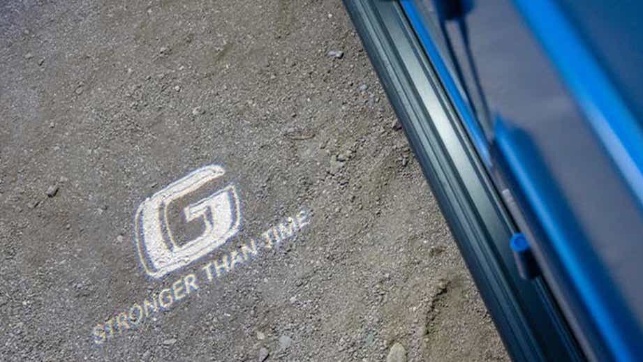 Door entry projector logo of a Mercedes-Benz G-Class Electric
