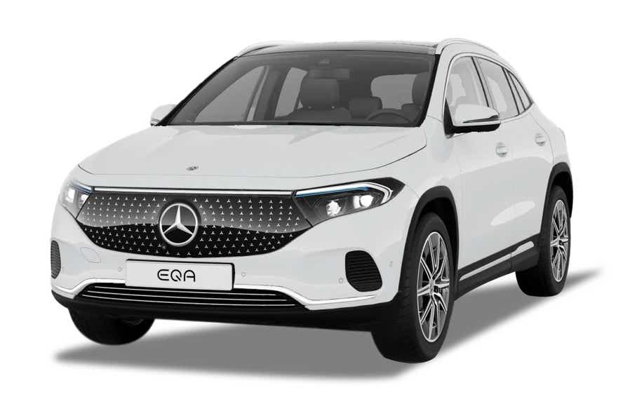 Front three-quarter of a Polar White Mercedes-Benz EQA