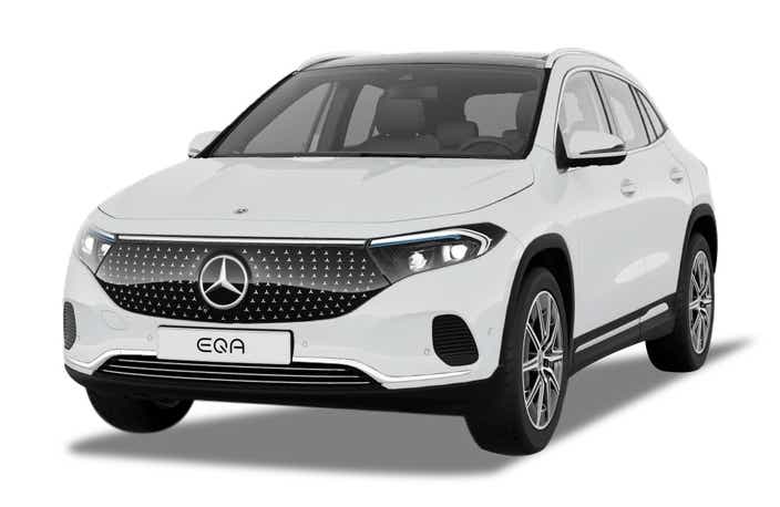 Front three-quarter of a Polar White Mercedes-Benz EQA