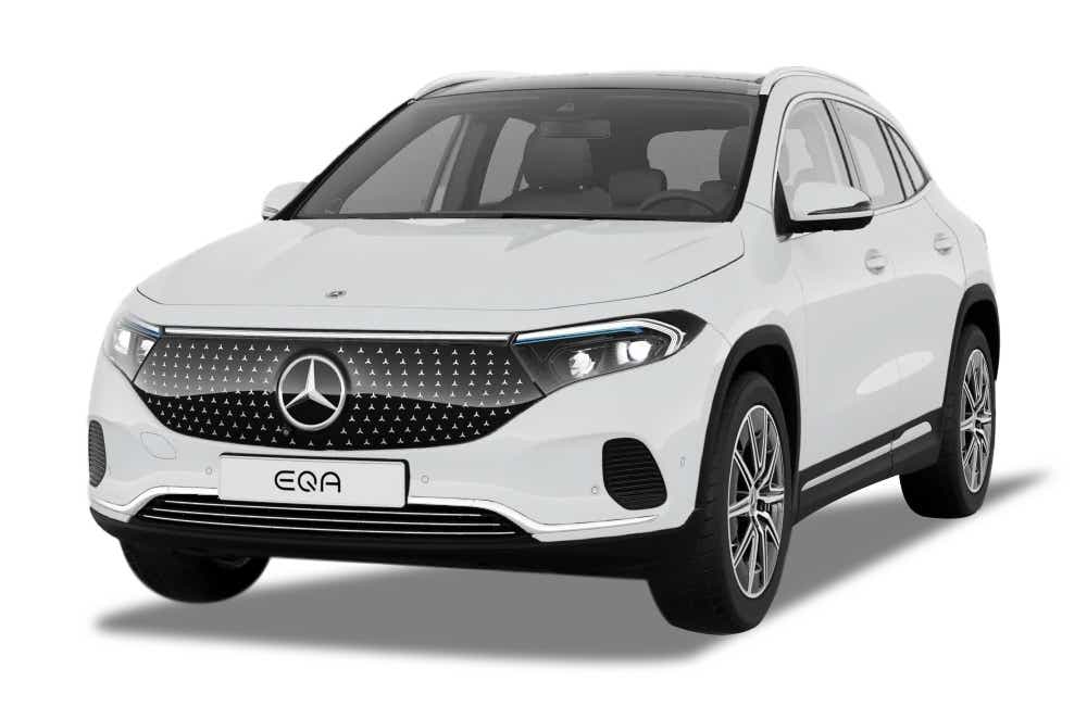 Front three-quarter of a Polar White Mercedes-Benz EQA
