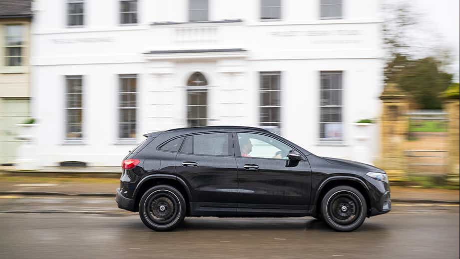 side view of a Cosmos Black Metallic Mercedes-Benz EQA