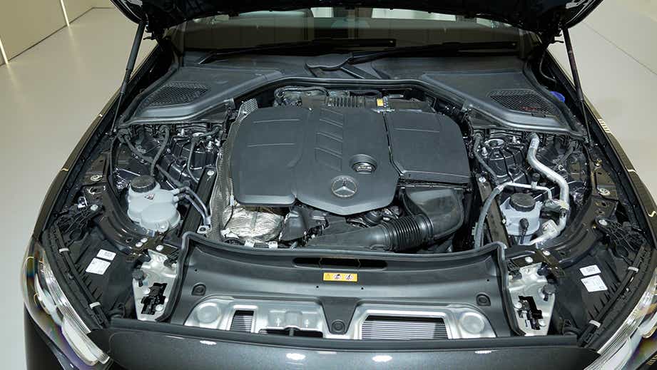 engine bay of a Mercedes-Benz E-Class