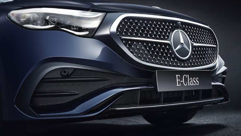 front grille and headlight view of a Mercedes-Benz E-Class