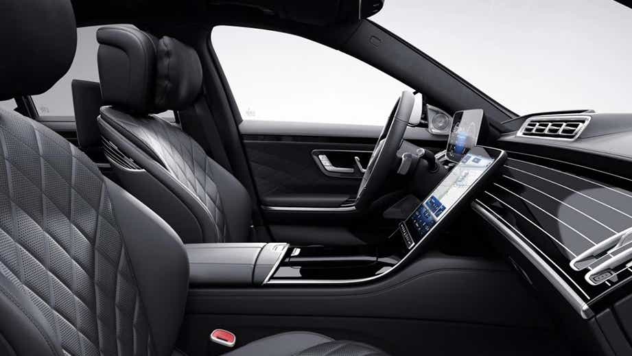 interior dashboard and front seats of a Mercedes-Benz S-Class