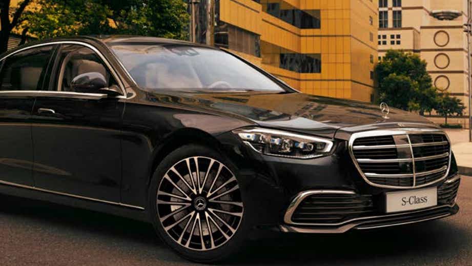Front three-quarter view of a Mercedes-Benz S-Class