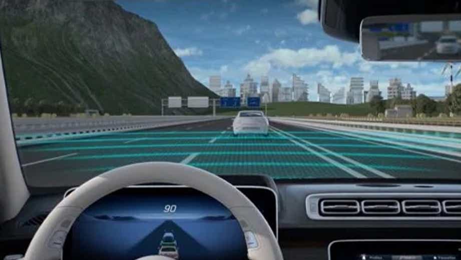 interior dashboard view of a Mercedes-Benz S-Class with digital driver display