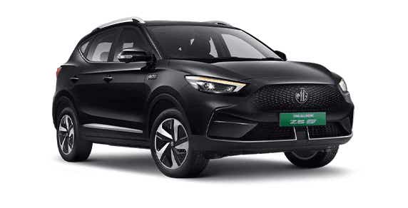 front three-quarter view of a Starry Black MG ZS EV