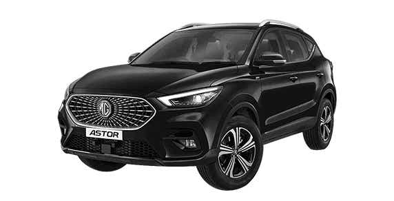 front three-quarter view of a Starry Black MG Astor