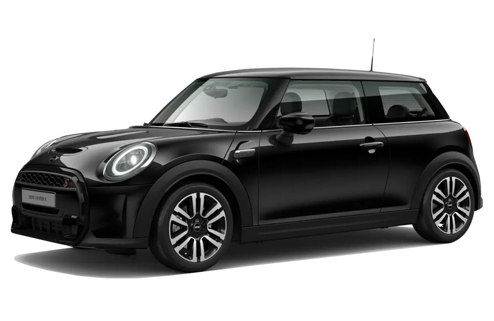 front three-quarter view of a Midnight Black Mini 3 DOOR