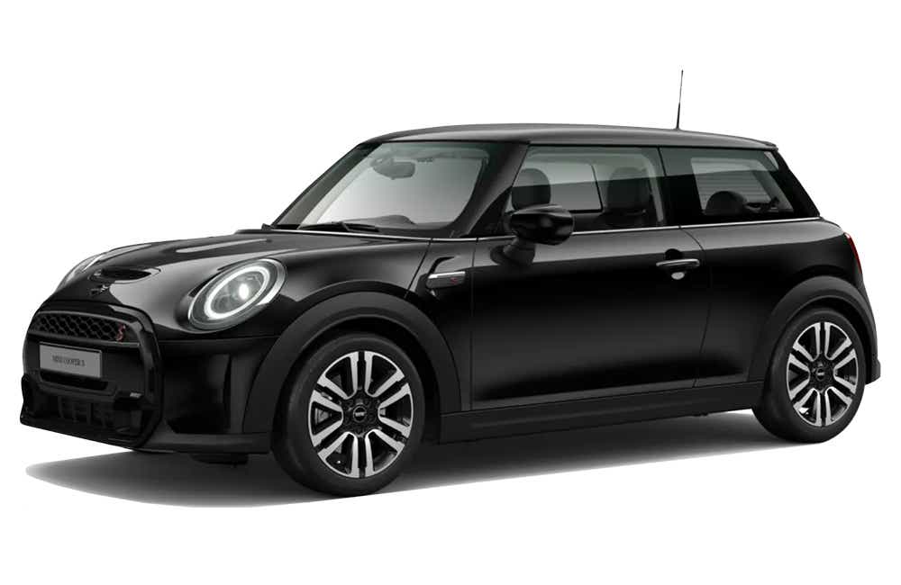 front three-quarter view of a Midnight Black Mini 3 DOOR