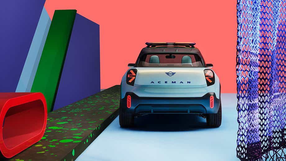 Rear view of a Light Blue Mini Aceman