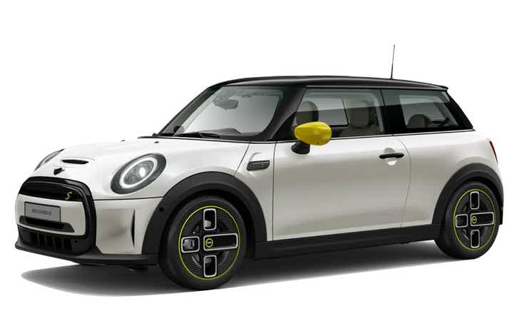 front three-quarter view of a Nanuq White Mini Cooper SE