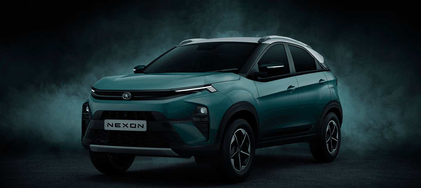 Front three-quarter view of a Tata Nexon