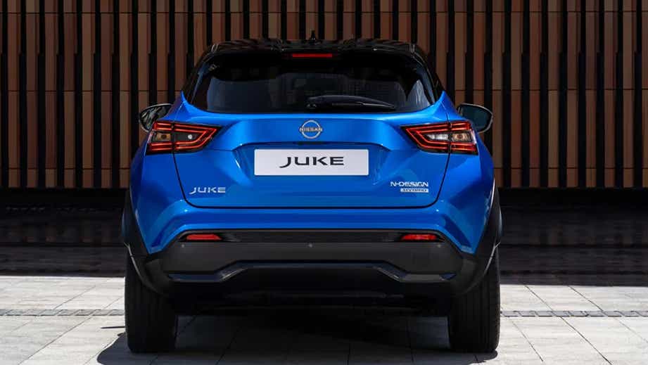 rear view of a Daytona Blue Nissan Juke