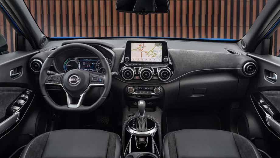 Interior dashboard view of a Nissan Juke